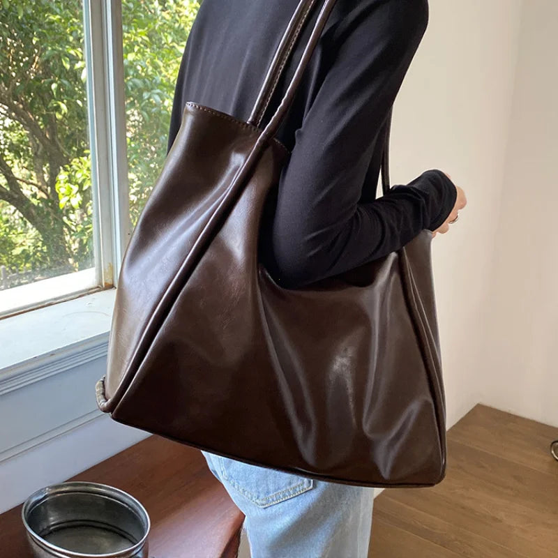 Portable Texture Tote Bag for Women, Shoulder Underarm Bag, Commuting Bag, Large Capacity, Niche Design, Autumn Winter Handbags Quick Pick Grocers