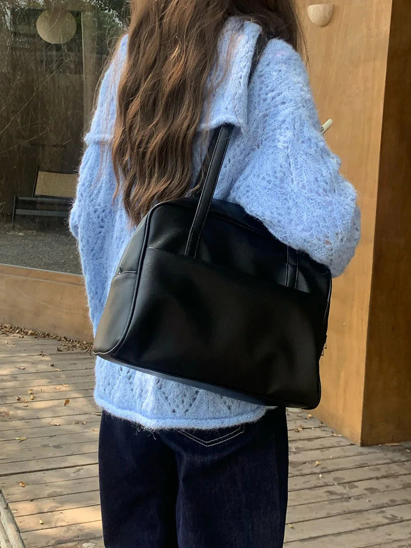 Korean Style Large Capacity Single Shoulder Women's Bag Versatile Vintage Underarm Bag Autumn 2025 New Arrival Tote Bag Quick Pick Grocers