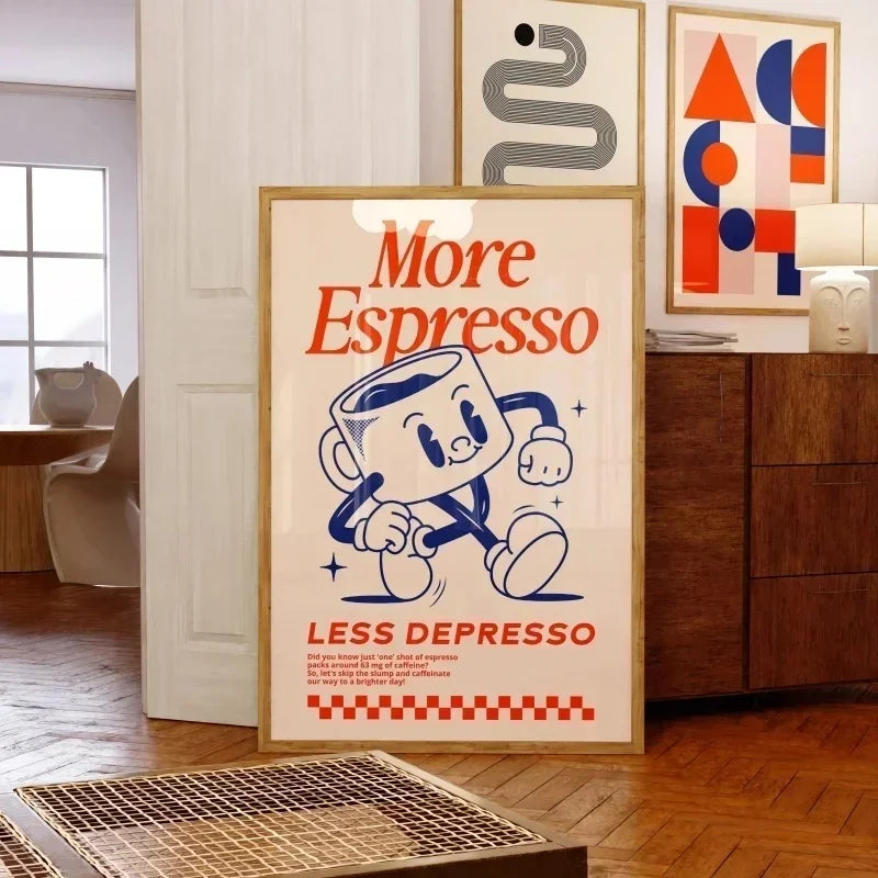 More Espresso Less Depresso Wall Art, Coffee Quote Wall Art, Coffee Station Wall Art, Coffee Bar Print, Cute Prints, Retro Quote Quick Pick Grocers