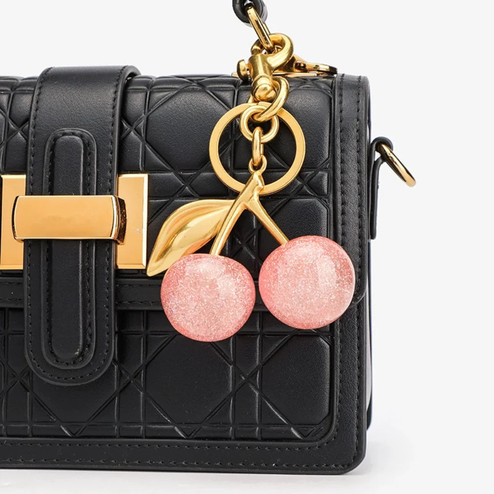 Trendy Red Cherry Pendant Keychain for Women Cute Bag Decorations Multifunctional Jewelry Car Key Accessories Charm Keyring Gift Quick Pick Grocers