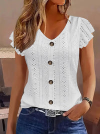 2025 Spring/Summer new women's fashion stylish commute casual solid color multi-color ruffle sleeve V-neck T-shirt Quick Pick Grocers