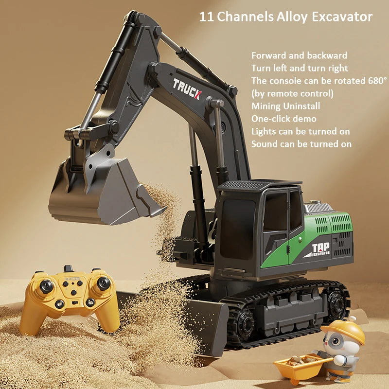 Alloy Remote Control Excavator Toy Car with Lights Sound Effect Electric Excavator Automobile Engineering Vehicle Children Gifts Econic Blanks