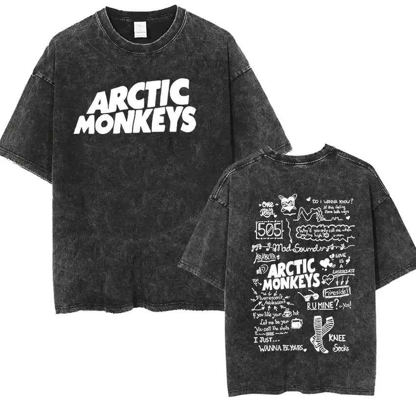 Retro Rock Arctic Monkeys Music Album Graphic T-Shrit Men's Vintage Washed Oversized Short Sleeve T Shirt Y2k Hip Hop Streetwear Quick Pick Grocers