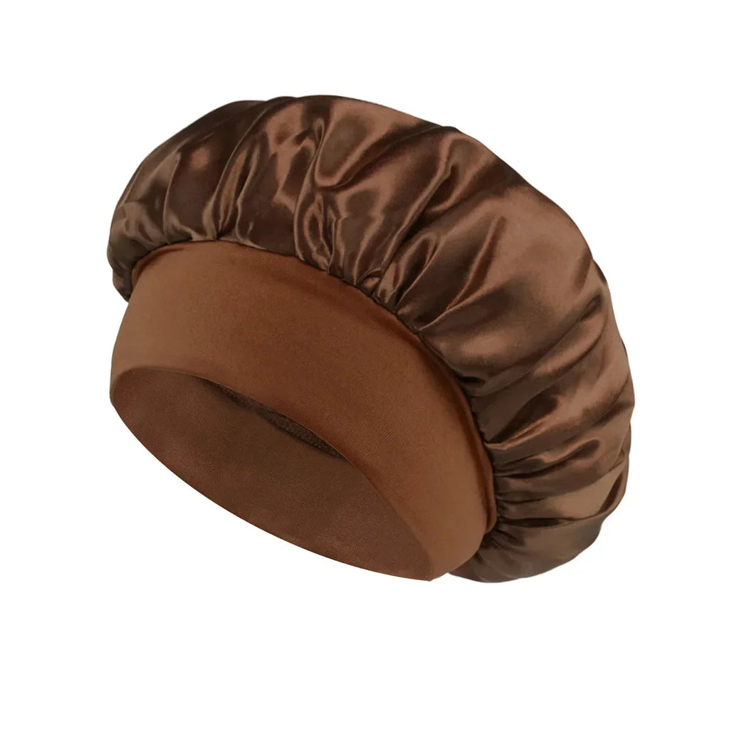 Women Satin Bonnet Hair Bonnet for Sleeping Hair Care Silk Bonnets Solid Wide-brimmed Sleeping Hat with Elastic Soft Band Econic Blanks
