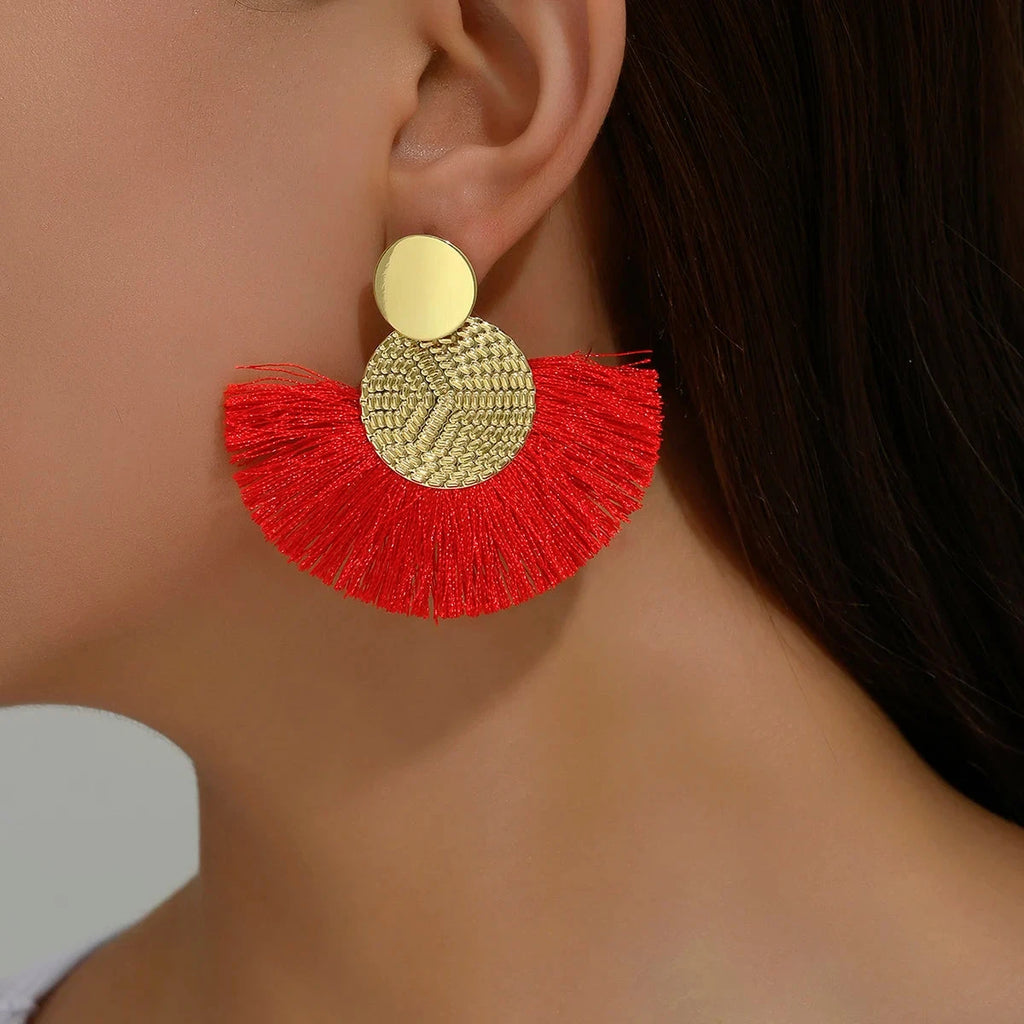Fashion Bohemian Big Tassel Dangle White Fringe Female Earrings Drop Earrings for Women Statement Wedding Jewelry Econic Blanks