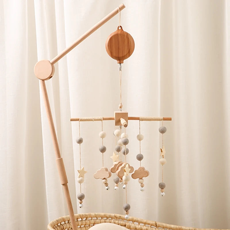 Crib Bell Rotary Music Box with Songs 0 12 Months Baby Bed Hanging Bell Toy Motor Accessory Pendant Toy Nursery Plays Wood Grain Purest Peak