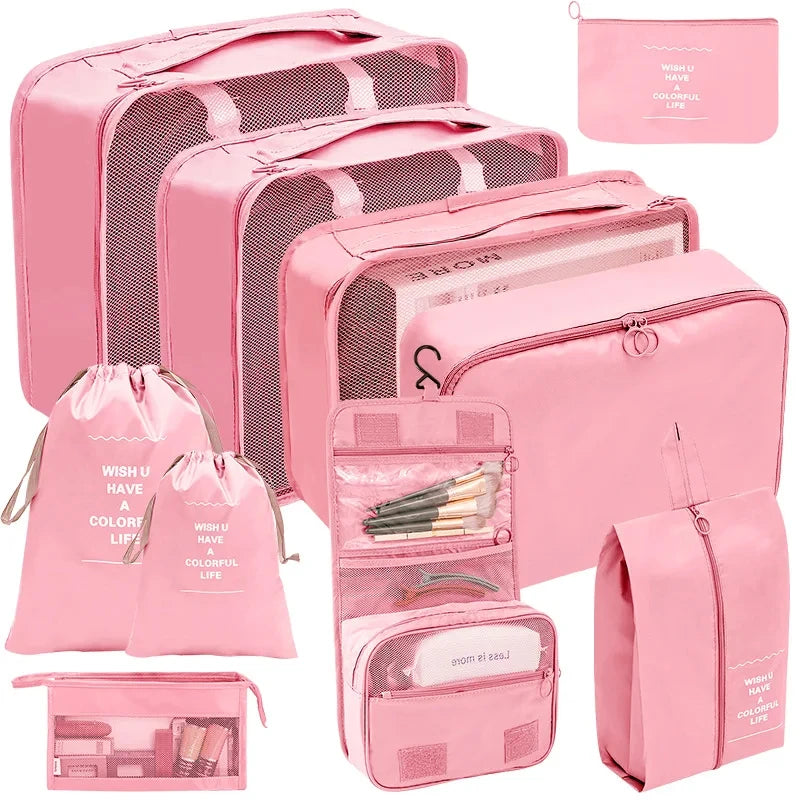 7/8/9/10 Pcs Set Travel Organizer Storage Bags Suitcase Packing Cubes Set Cases Portable Luggage Clothes Shoe Tidy Pouch Folding Econic Blanks