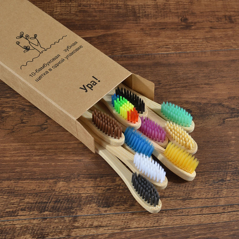 10Pcs Colorful Toothbrush Natural Bamboo Tooth Brush Sets Soft Bristle Charcoal Teeth Eco Bamboo Toothbrushes Dental Oral Care Econic Blanks