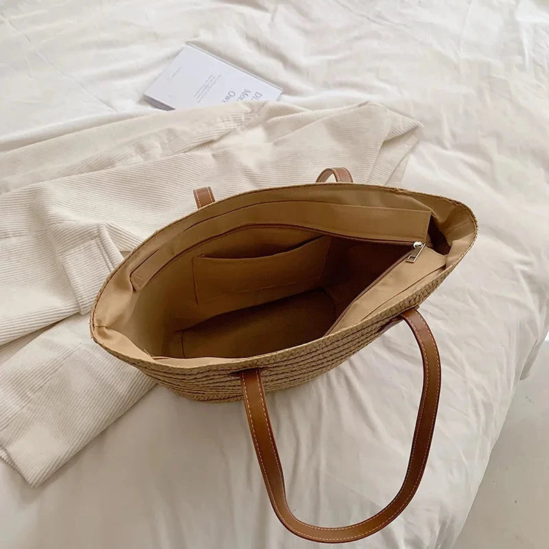 Women's Large Capacity Shoulder Bag Summer Straw Woven Basket Handbag Fashion Female Luxury Designer Beach Bag Bali Shopper Tote Econic Blanks