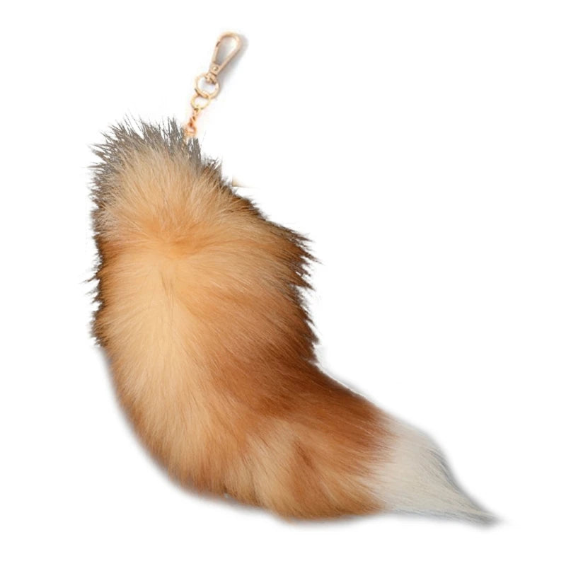 Plush-Fox Tail Keychain Furry Racoon Tail Keyring Keychain 28cm Animal Tail Key-Pendant Pompoms Keyring Holder Bag-Decor Econic Blanks