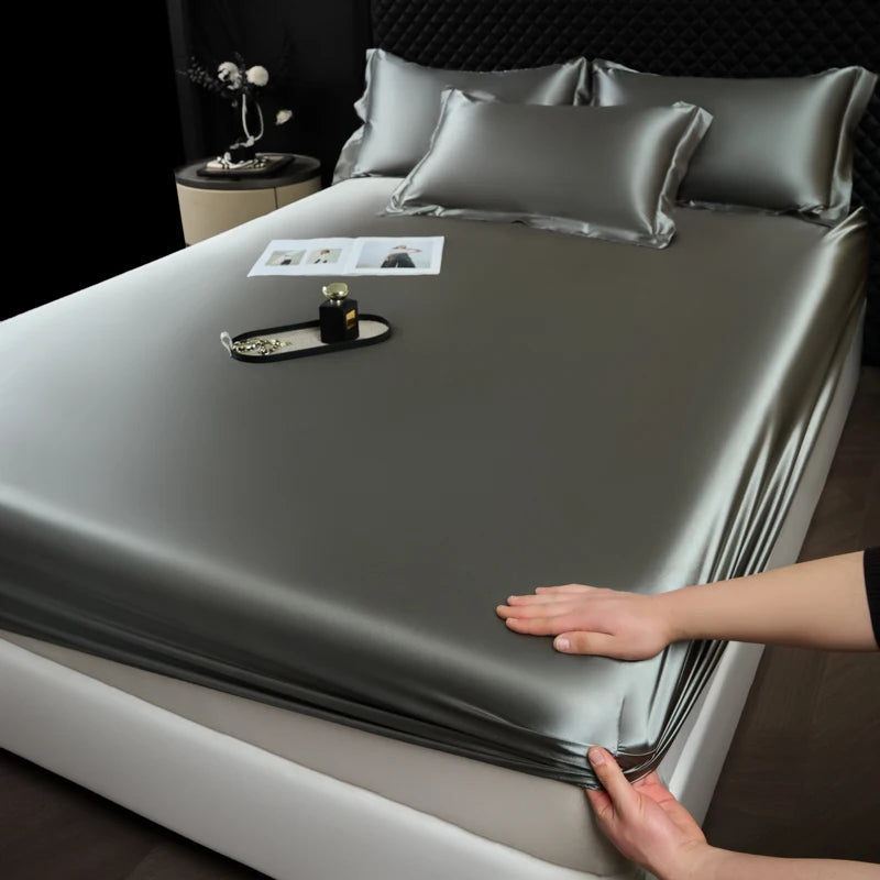 Solid Color Fashion Satin Fitted Sheet Rayon Mattress Cover with Elastic Band Bed Sheet for Bedding 140x200 160x200 Quick Pick Grocers