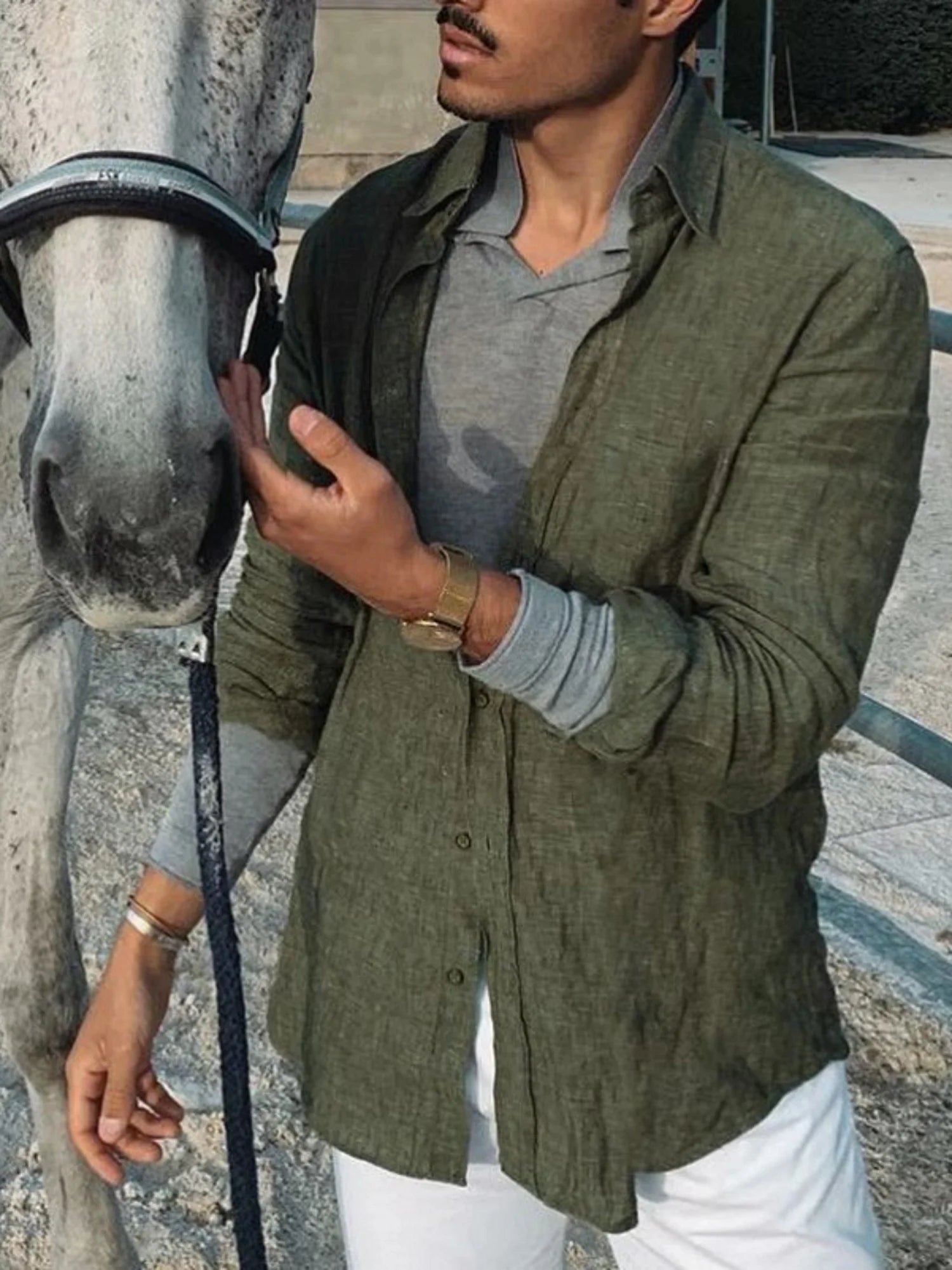 Men's casual fashion solid color thin long-sleeved shirt, lapel cardigan, suitable for outdoor activities Quick Pick Grocers