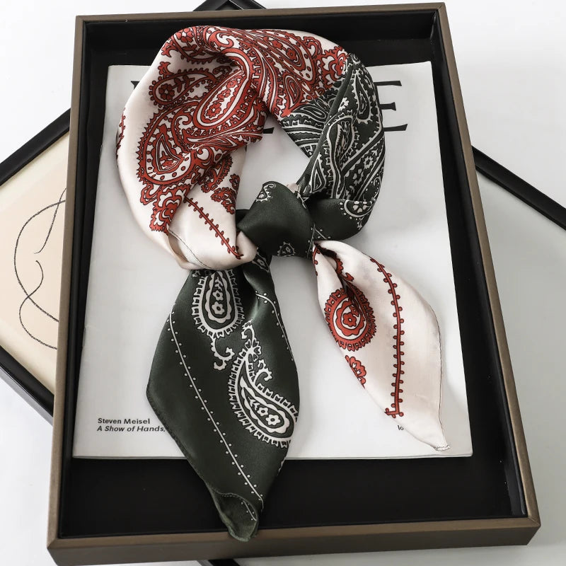 2025 New Fashion 70X70cmPrinted Women's Scarf Pashmina Silk Scarf Square Shawl Decorative Headband Neck Luxury Design Bandana Quick Pick Grocers