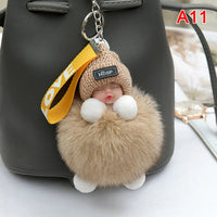 Pompom Sleeping Baby Keychain Cute Fluffy Plush Doll Keyholder Women Girl Bags Keyrings Cars Key Ring Gift Charming Decoration Quick Pick Grocers