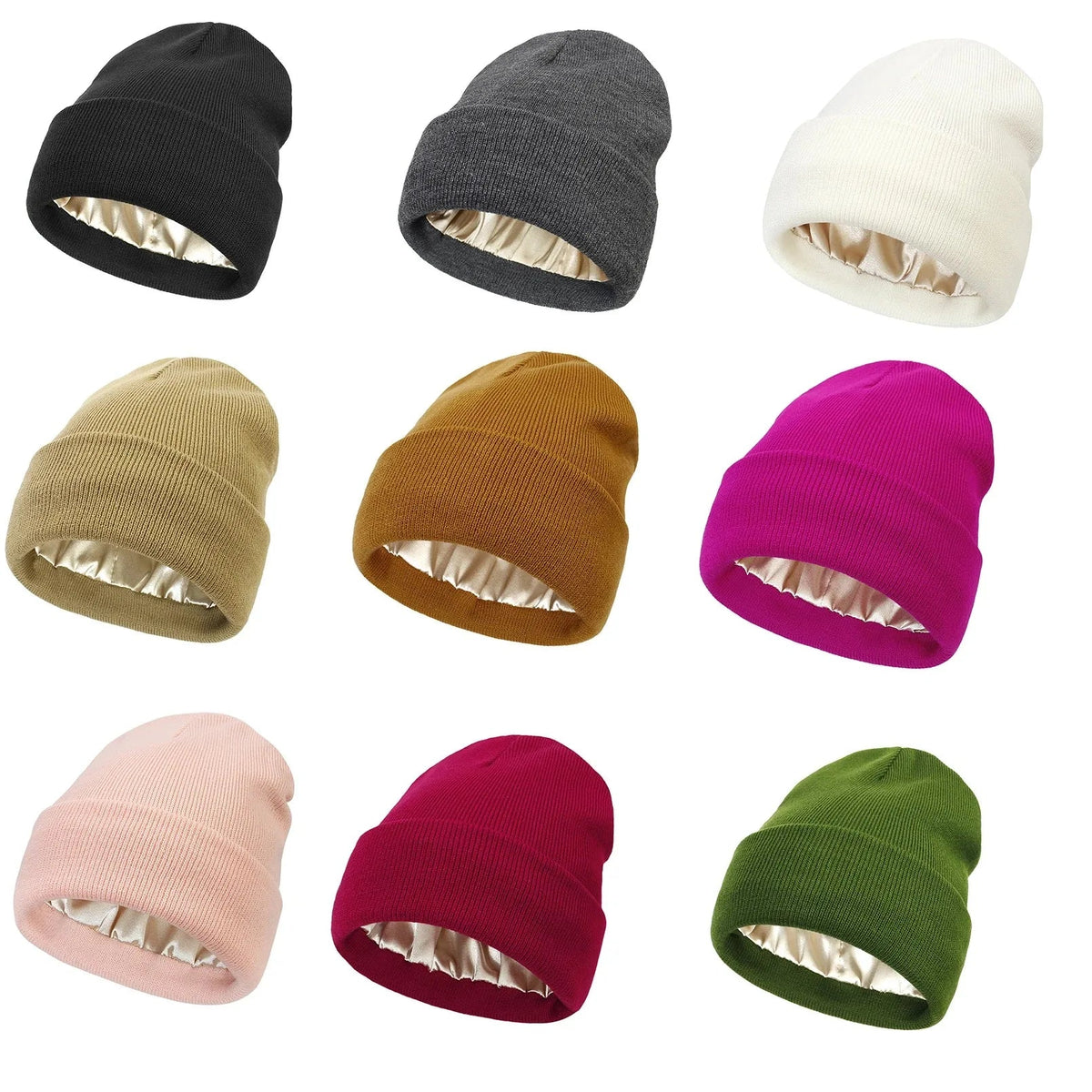 Unisex Satin Lined Beanie Hat For Women Winter Silk Lining Slouchy Warm Cuffed Skullies 2Layer Hair Cover Sleep Cap Quick Pick Grocers