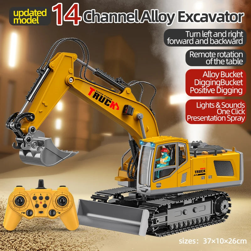 Alloy Remote Control Excavator Toy Car with Lights Sound Effect Electric Excavator Automobile Engineering Vehicle Children Gifts Econic Blanks