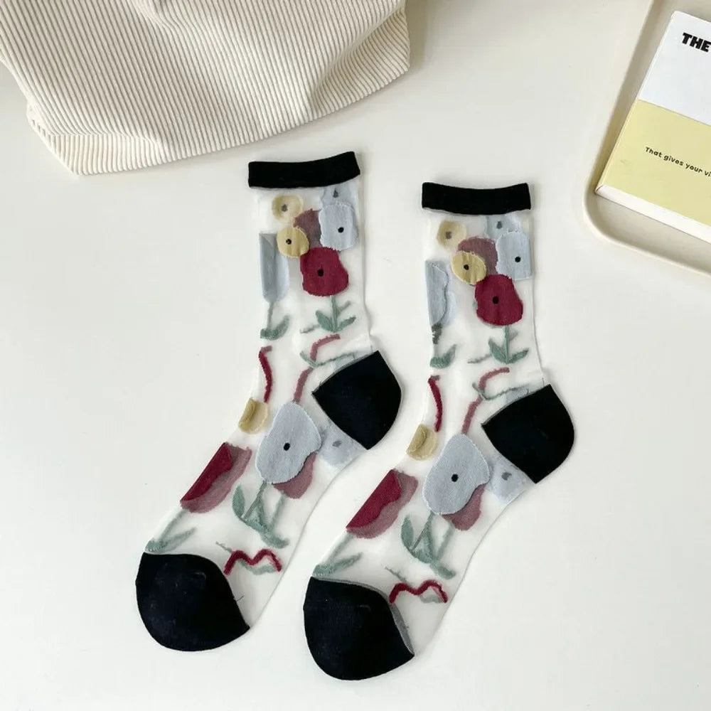 Fashion Socks For Women Summer Breathable Trendy Casual Socks Cute Fashion Korean Style Transparent Lace Sweet Socks Quick Pick Grocers