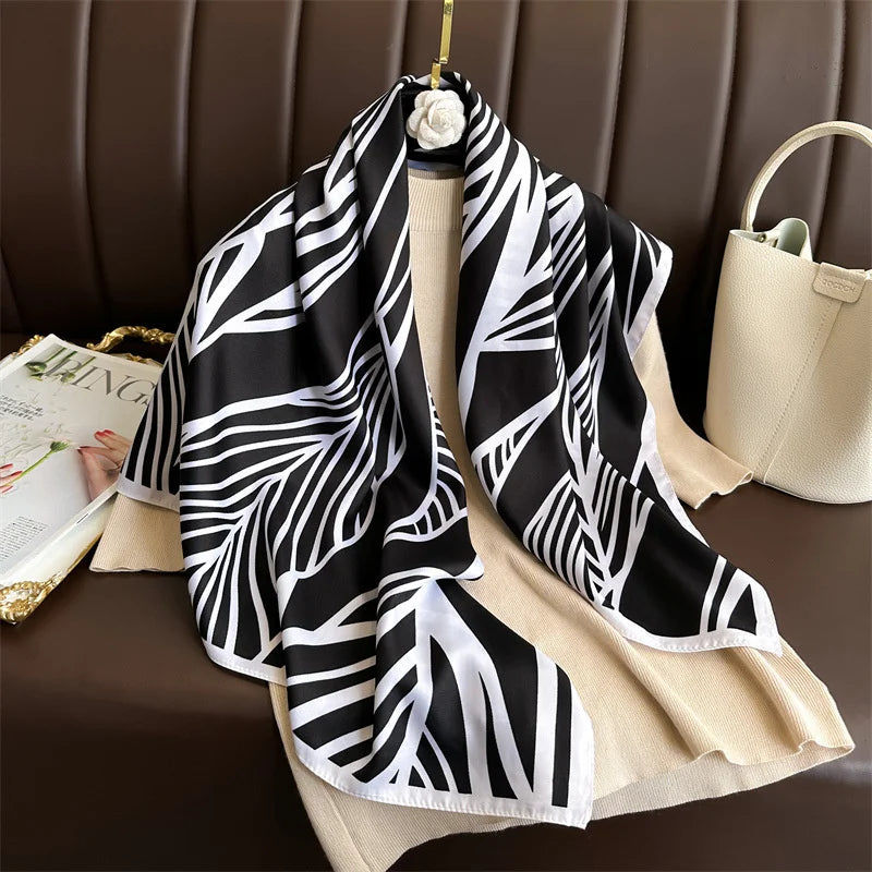 90*90Cm Square Scarf Twill Silk Feeling Women Head Shawls and Wraps Luxury Hair Tree Print Neck Scarves Hijab Bandana Pashmina Quick Pick Grocers