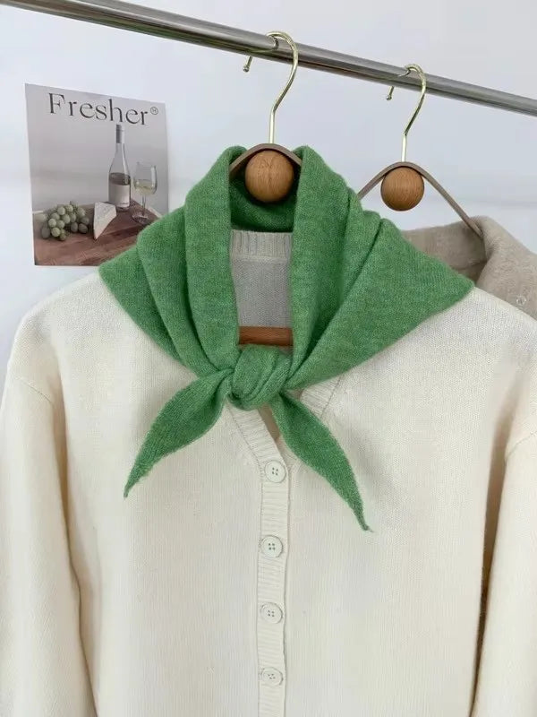 New Women Wool Scarf Shawl Winter Warm Soft Knitted Striped Triangle Fashion Brand Bandana Lady Wool Scarves Quick Pick Grocers