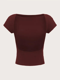 Women's O-neck Backless T-shirt Short Sleeve Solid Color Crop Top Summer Cute Baby Tee Y2K Clothes Bodycon Tunics Fashion Tank Quick Pick Grocers