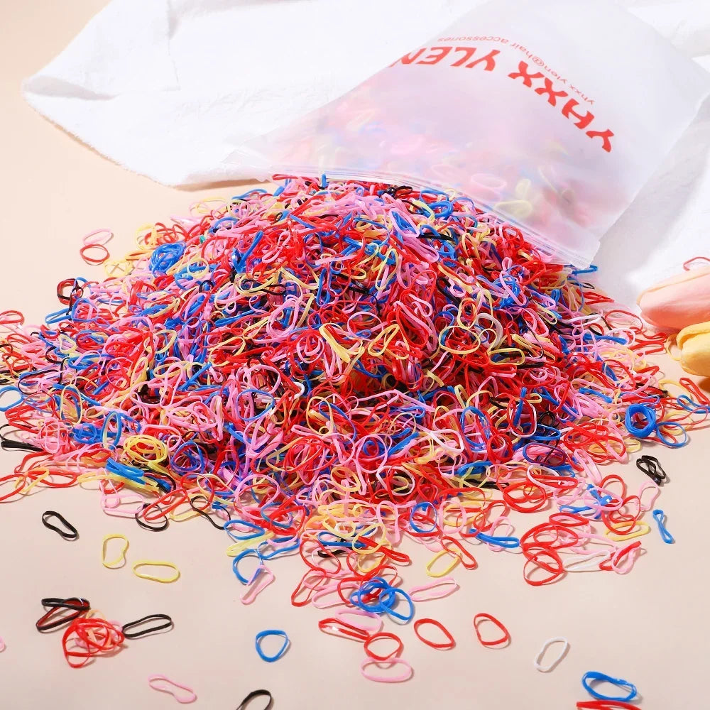 500/1000Pcs/bag Girls Colourful Disposable Rubber Band Hair Ties Headband Children Ponytail Holder Bands Kids Hair Accessories Purest Peak