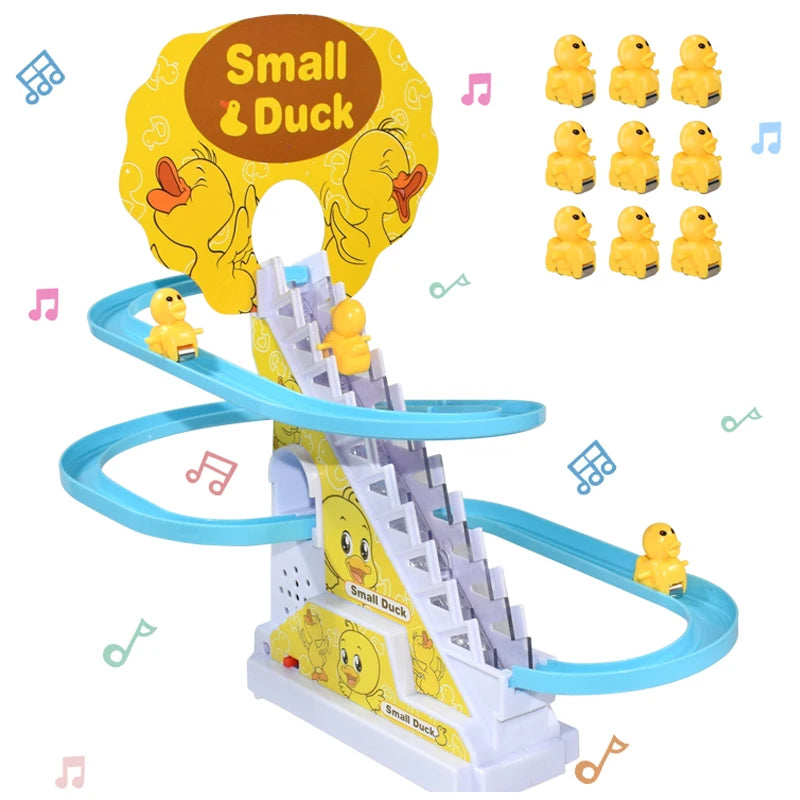 Climbing Stairs Track Toys Electric Duck DIY Rail Racing Track Roller Coaster Toys Set Light Music Educational Toy For Kids Gift Quick Pick Grocers