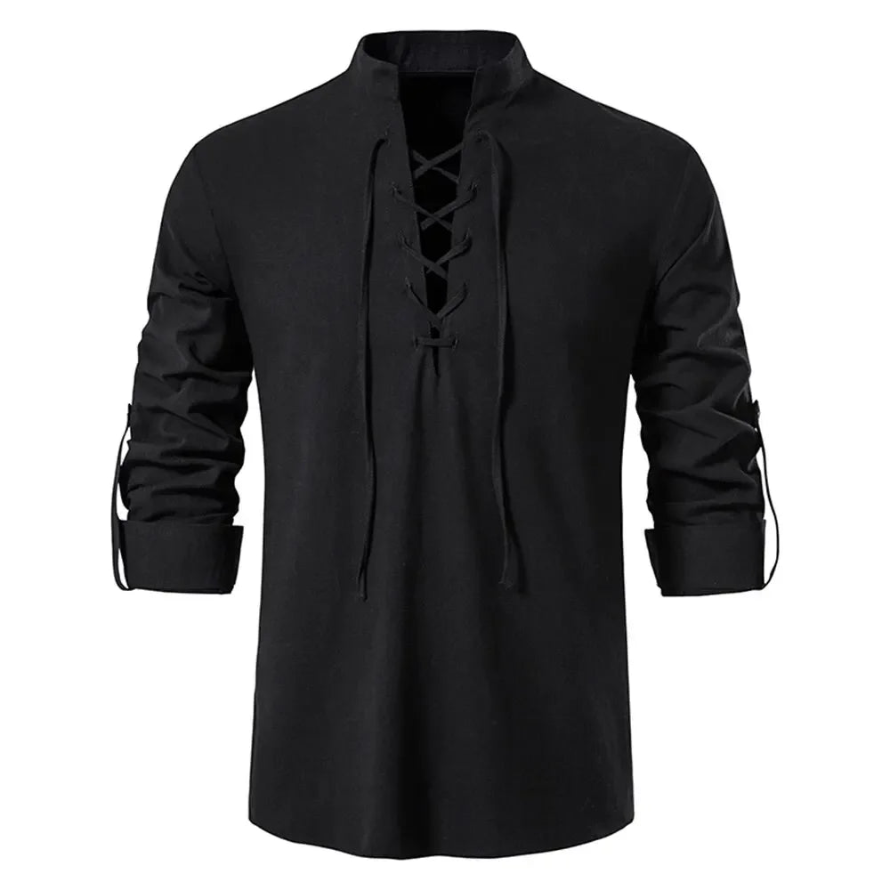 King Billion Men's Shirts Casual Men Cotton Linen Long Sleeve T-shirt Spring Autumn Vintage Shirt US Size Drawstring Neck Quick Pick Grocers