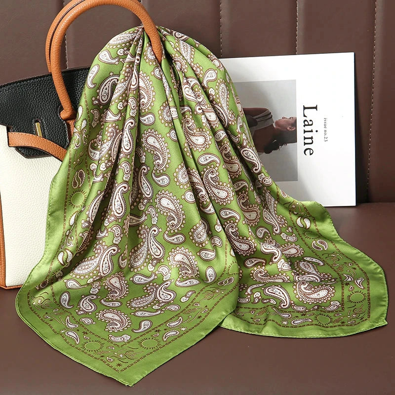 Luxury Print Satin Silk Square Scarf for Women Shawl Hijab Neckerchief Female Hair Ribbon Headband Fashion Wrap Bandana 2023 New Econic Blanks