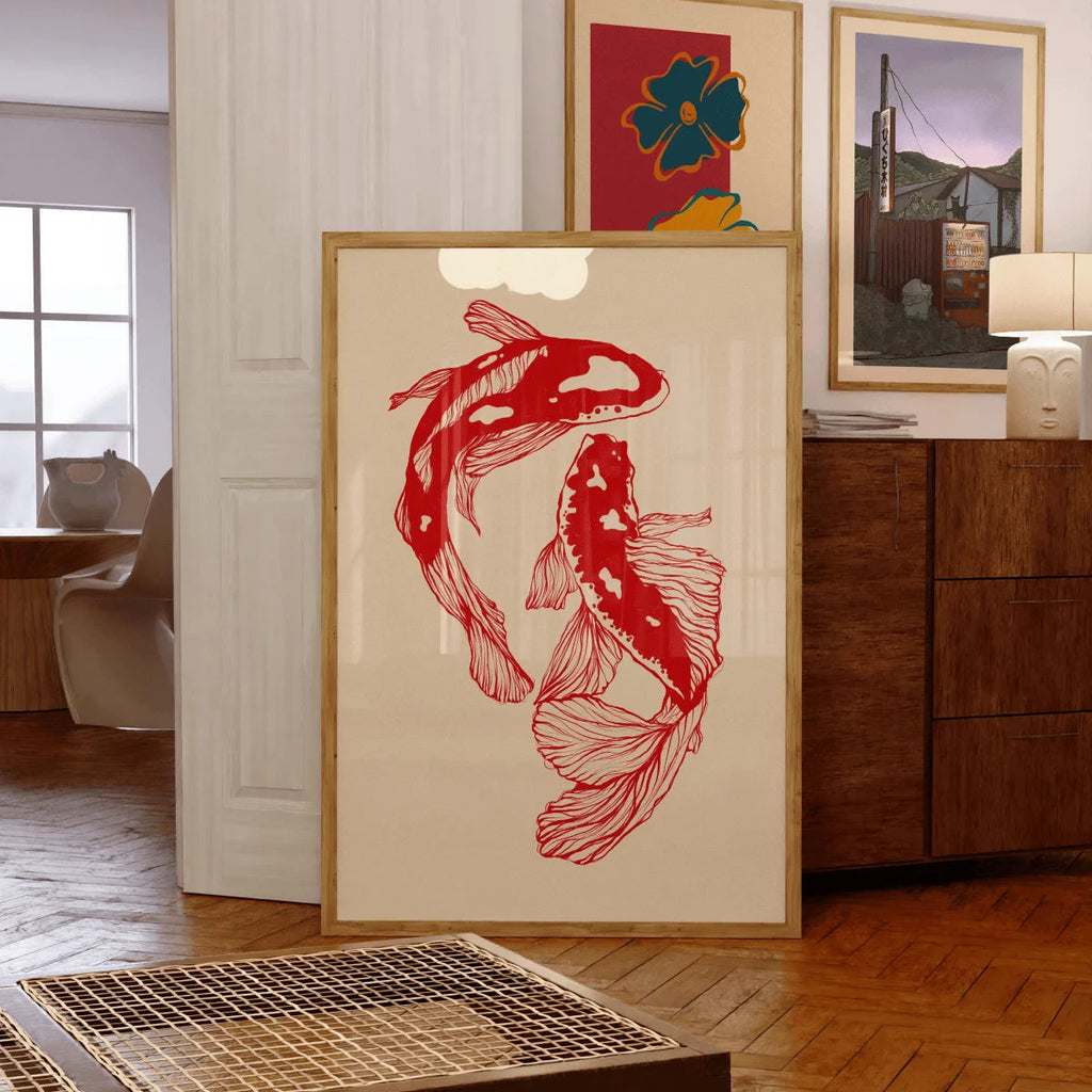 Japanese Red Koi Fish Canvas Prints Poster Modern Minimalism Aesthetic Art Prints Bedroom Kitchen Home Decor Art Poster Gifts Quick Pick Grocers