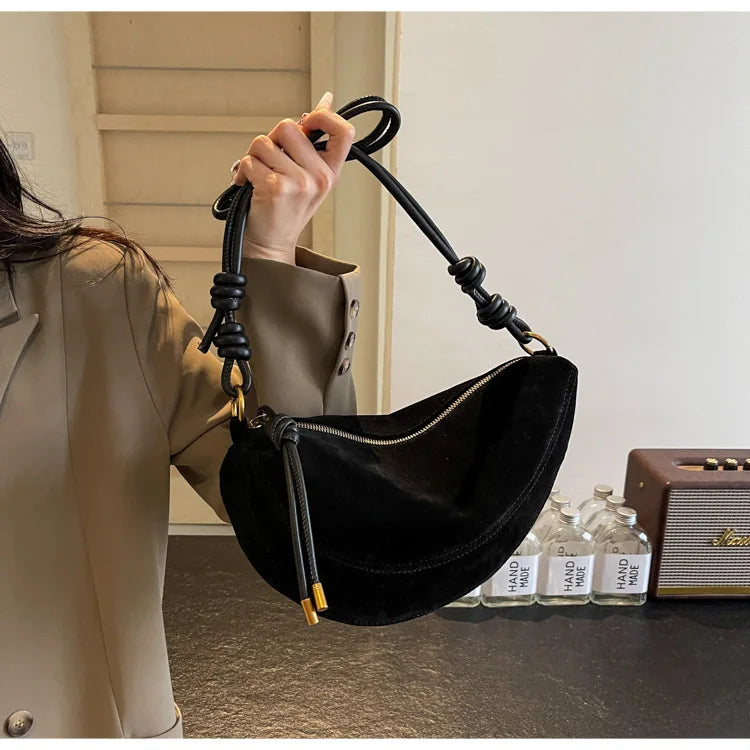 Faux Suede Super Popular Niche Suede Shoulder Bag for Women 2025 Hot Sale Single Crossbody Bags Underarm Dumpling Sweet Bags Quick Pick Grocers