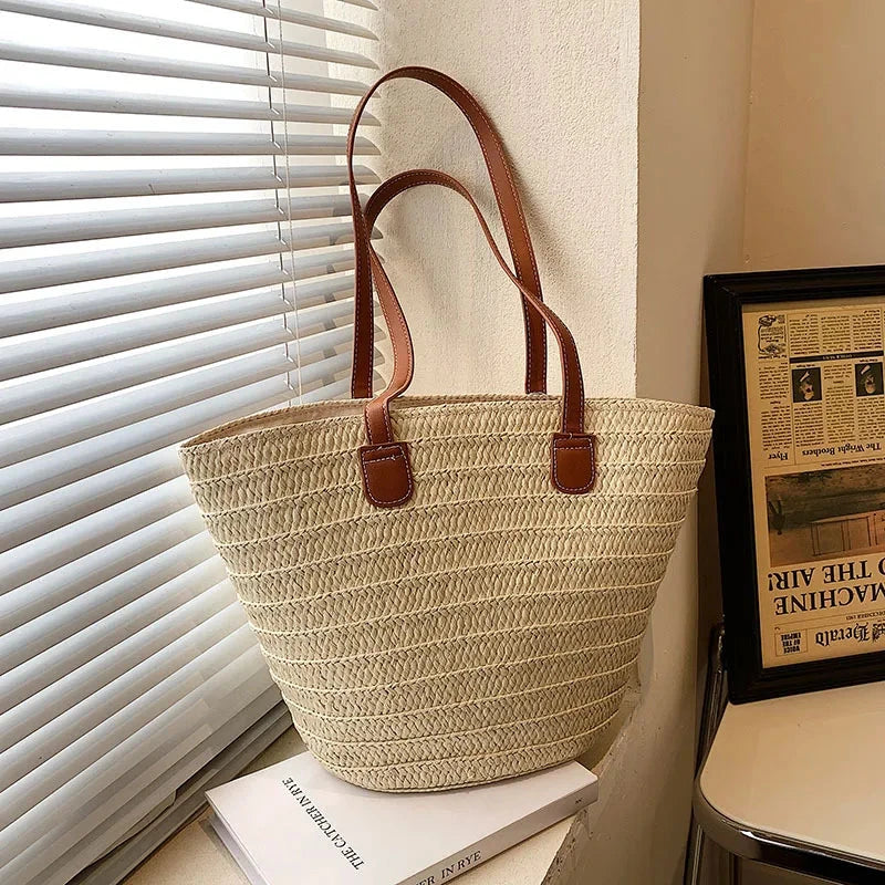 Women's Large Capacity Shoulder Bag Summer Straw Woven Basket Handbag Fashion Female Luxury Designer Beach Bag Bali Shopper Tote Econic Blanks