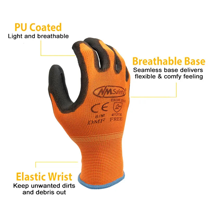 NMSafety 12 Pairs Work Gloves For PU Palm Coating Safety Protective Glove Nitrile Professional Safety Suppliers Quick Pick Grocers