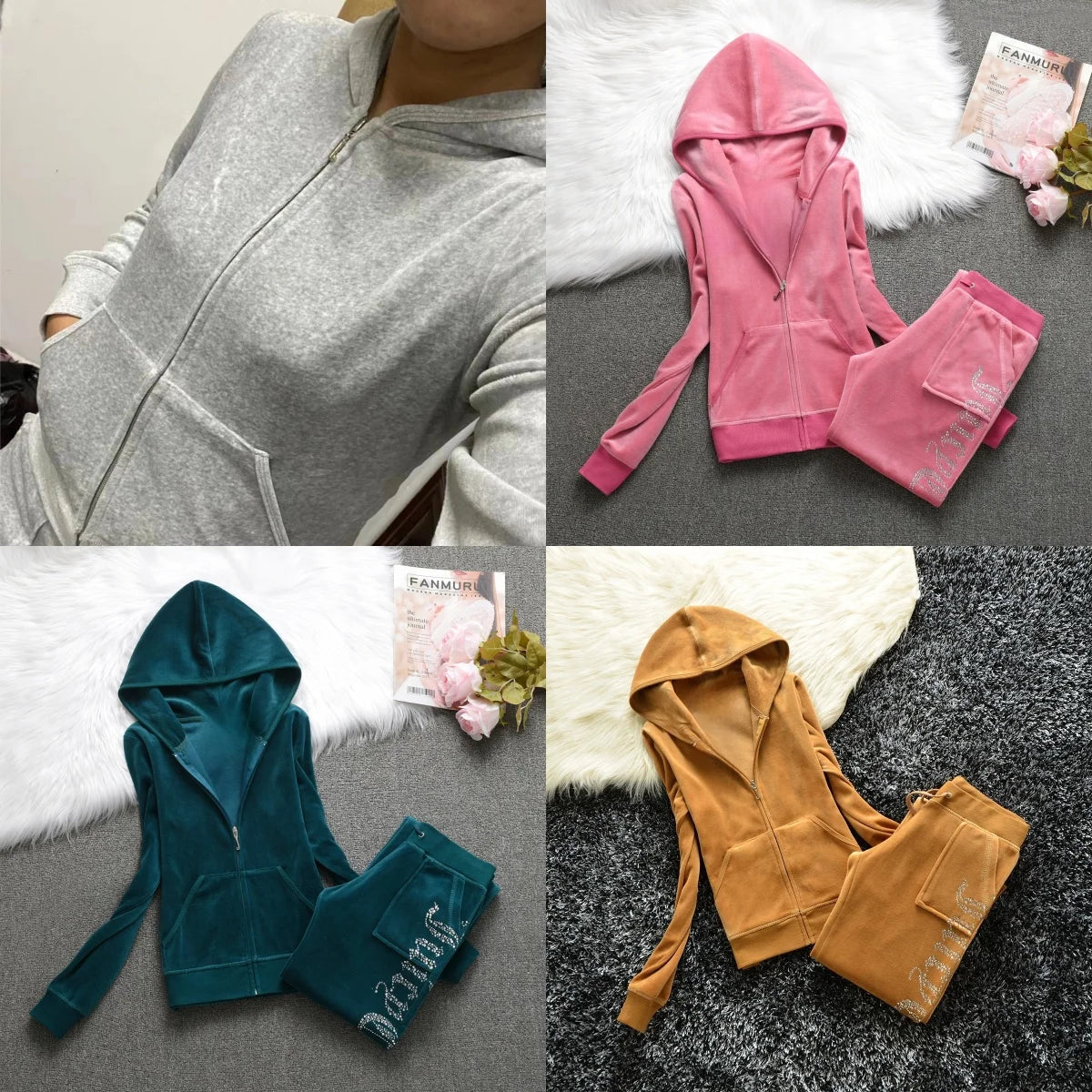 Winter Velvet Tracksuit for Women: Heavy Duty Fleece Lined Hoodie and Pants Set | Solid Color Warm Jogger Outfit Quick Pick Grocers
