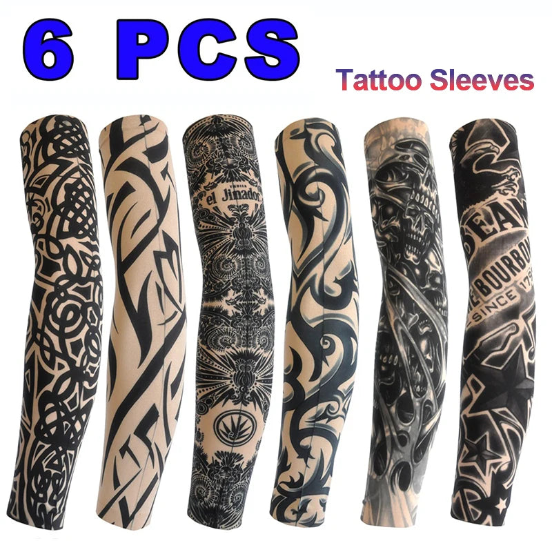 6 PCS Tattoo Sleeves Unisex Summer Cycling Sun Protection Arm Covers Beach Driving Fishing Breathable Nightclub Elastic Sleeves Quick Pick Grocers
