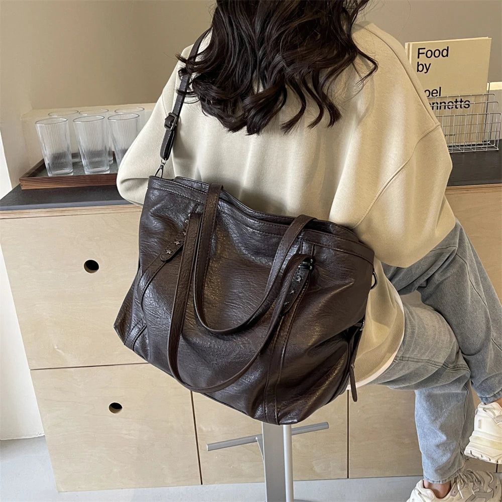 MOODS Large Sized Tote Bags For Women Soft PU Leather Pure Color Large Capacity Shopper Shoulder Crossbody Bag Quality Handbags Quick Pick Grocers