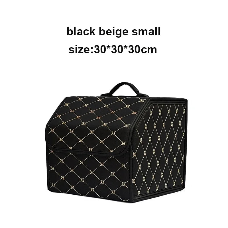 Car Trunk Organizer Box, Large Capacity, Auto Multiuse Tools, Storage Bag, Stowing, Tidying, Leather, Folding for Emergency Quick Pick Grocers