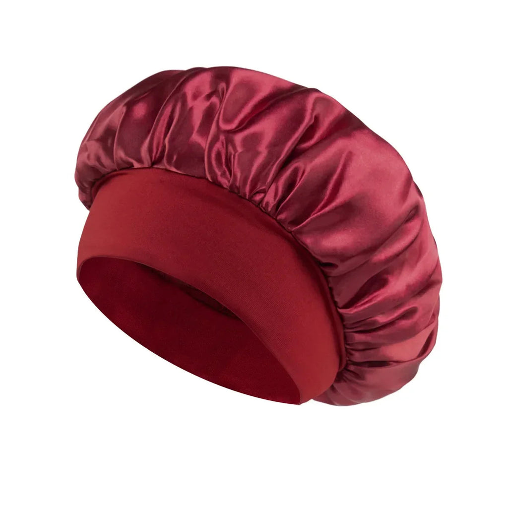 Women Satin Bonnet Hair Bonnet for Sleeping Hair Care Silk Bonnets Solid Wide-brimmed Sleeping Hat with Elastic Soft Band Econic Blanks