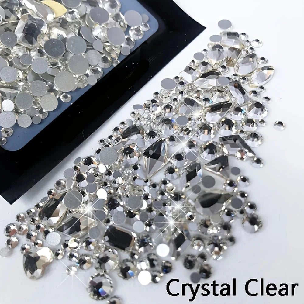 180pcs AB Flatback Glass Nail Art Rhinestones Multi-shape Mixed Diamond Gems Blue Purple Crystal Stones For DIY Nail Decoration Econic Blanks
