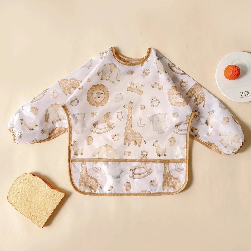 Elinfant 1PC Long Sleeve Bibs, Waterproof Feeding Bibs,Washable Burp Cloth,Coveralls Bibs,Easy To Clean,Wash-Free Eating Bibs Econic Blanks