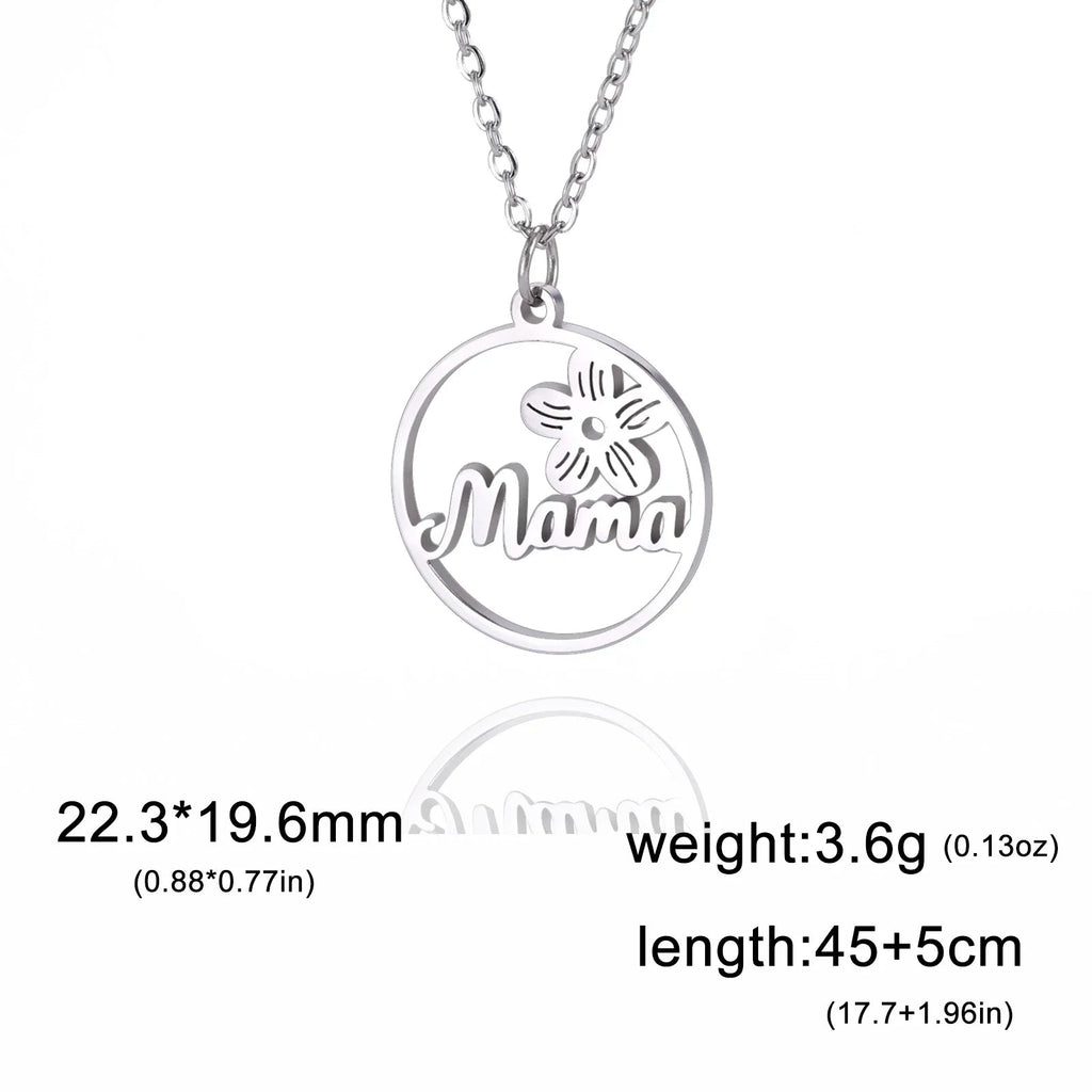 Skyrim Mama Letter Pendant Necklace for Women Stainless Steel Neck Chain Choker Trendy Family Jewelry Mother's Day Gift for Mom Quick Pick Grocers