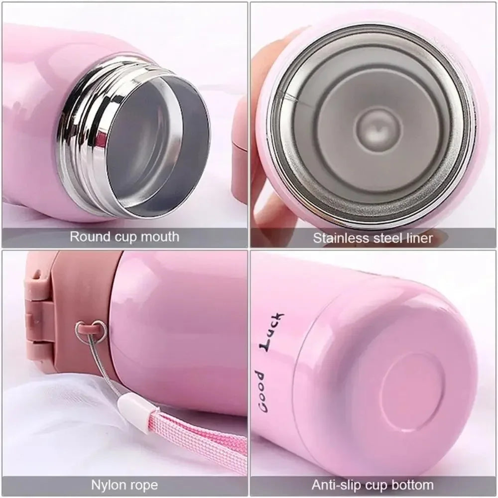 200/350ml Cute Mini Thermos Cup Stainless Steel Thermal Coffee Mug Portable Vacuum Flask Insulated Water Bottle with Button Lid Quick Pick Grocers