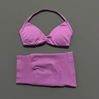 HISTELLO Gym Set 2 Piece Women Strappy Yoga Bra Top Workout Scrunch Shorts Sports Suit Fitness Clothes Seamless Yoga Set Quick Pick Grocers