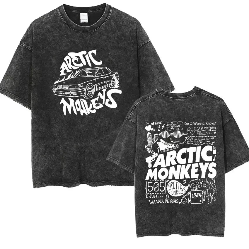 Retro Rock Arctic Monkeys Music Album Graphic T-Shrit Men's Vintage Washed Oversized Short Sleeve T Shirt Y2k Hip Hop Streetwear Quick Pick Grocers