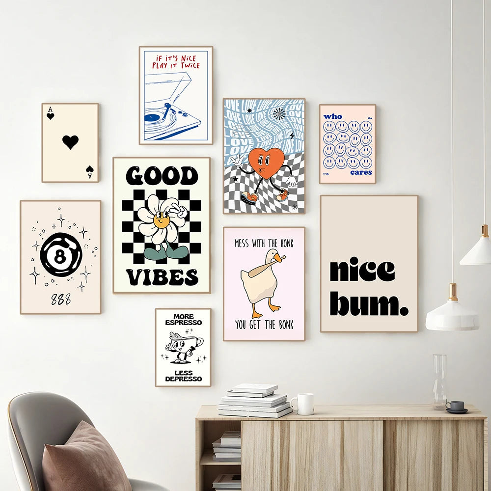 Simplicity Vintage Pink Cartoon Print Canvas Posters Wall Art Poster Home Decor Canvas Print Painting  Living Room Bedroom Decor Quick Pick Grocers