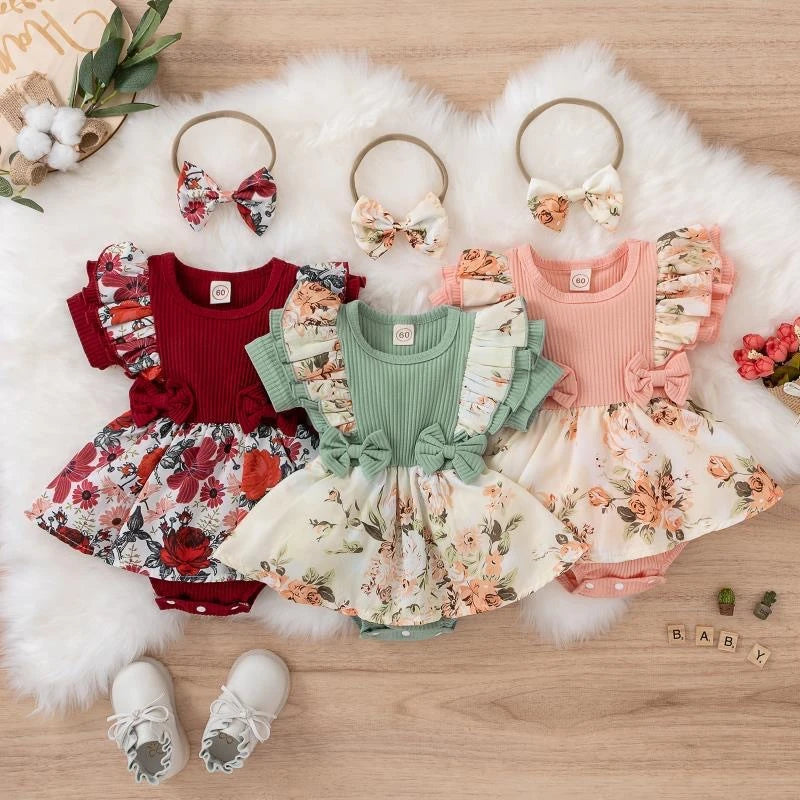 Summer Baby Girl Dress With Bowknot Striped Jumpsuit Cotton Dress For Newborn Floral Clothes Baby Crawling Clothes Quick Pick Grocers