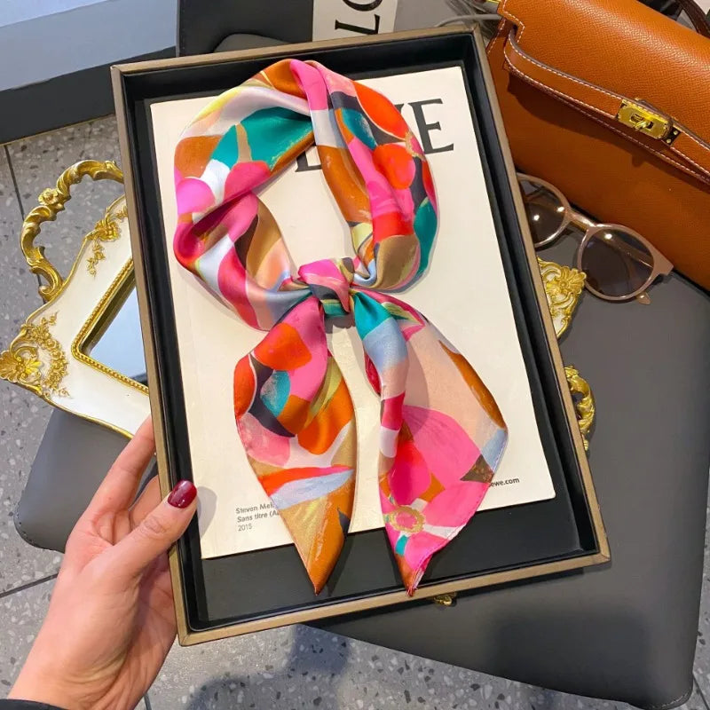 68cm Graffiti Printed Scarf Women'S Autumn And Winter Polyester Fiber Scarf Fashion Versatile Clothes Bag Accessories Scarfs Quick Pick Grocers