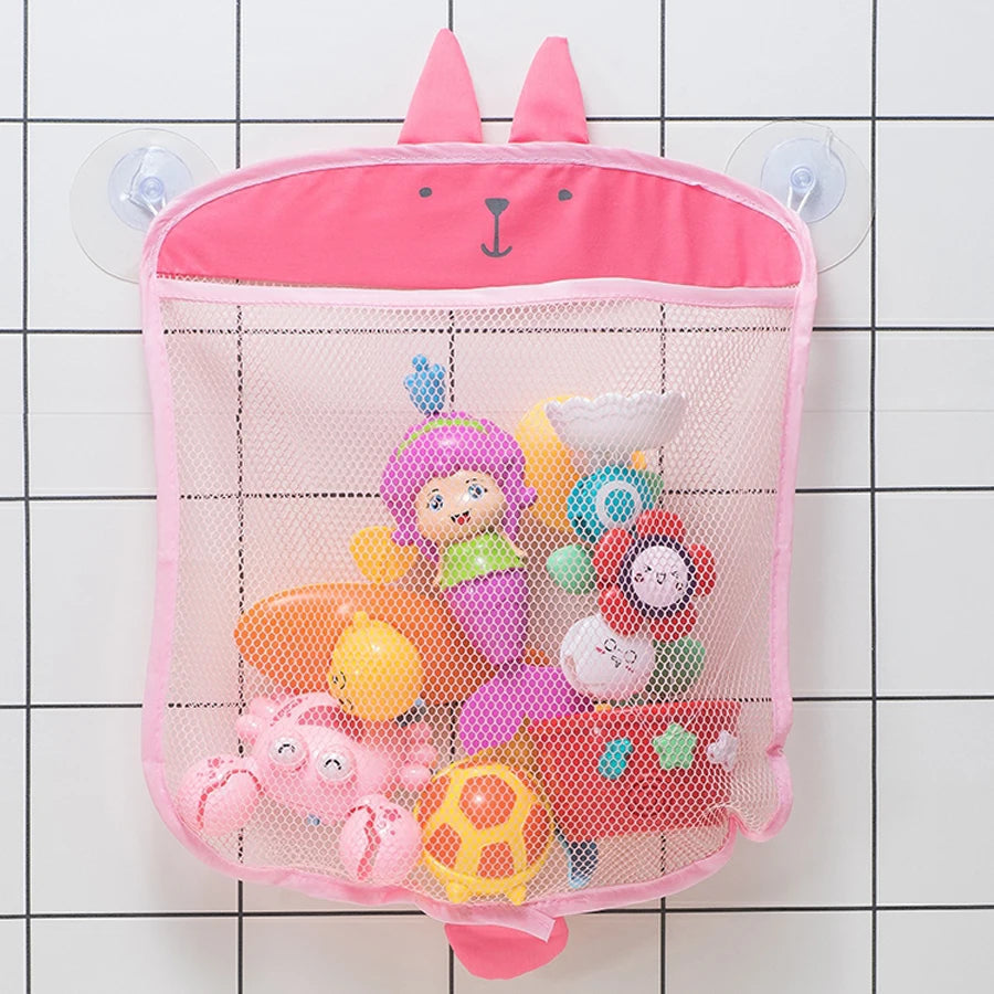 QWZ New Cartoon Duck Baby Bathroom Mesh Bag Sucker Design For Bath Toys Kids Animal Shapes Cloth Sand Toys Storage Net Bag Quick Pick Grocers