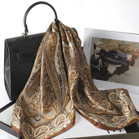 Bohemian Style Print Luxury Brand Silk Square Scarf Women Satin Shawls Neckerchief Wrap Scarves Bandana Hair Hjiab Floral Quick Pick Grocers
