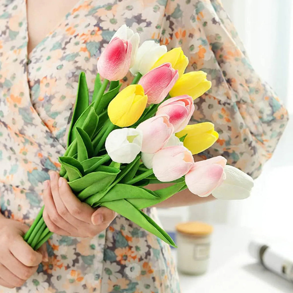 10Pcs Artificial Flower Realistic Touch Tulip Scrapbooking Vase Home Decor Wedding Garden Arch Garland  Mother's Day Bouquet diy Quick Pick Grocers