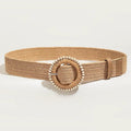 1pc Women Round Buckle Boho Straw Belt For Beach Ellipse Buckle Bead Decor Bohemian Woven Belt For Holiday Quick Pick Grocers